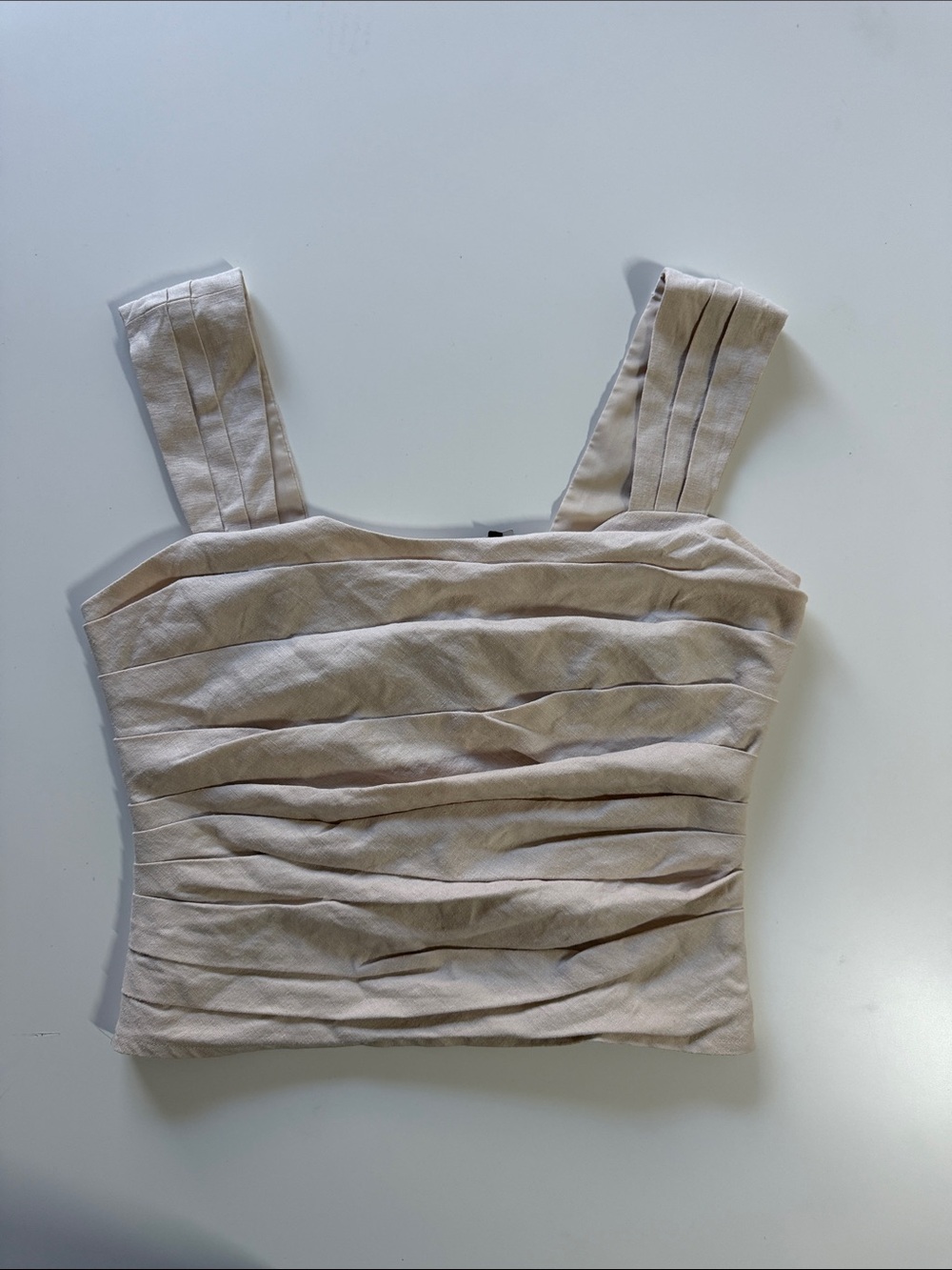Express Beige Pleated Square-Neck Tank